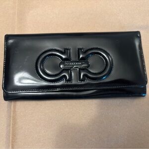 Salvatore Ferragamo Gancini Glossy Black Long Wallet